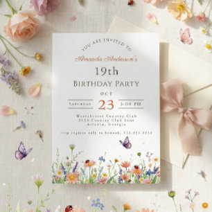 Wildblume Rosa Lila Garden Party 19. Geburtstag Einladung