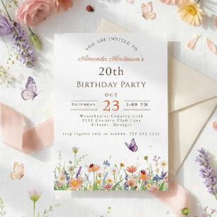 Wildblume Rosa Lila Garden Party 20. Geburtstag Einladung