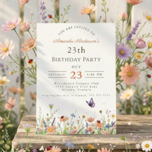 Wildblume Rosa Lila Garden Party 23. Geburtstag Einladung