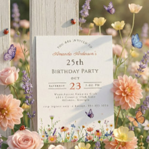 Wildblume Rosa Lila Garden Party 25. Geburtstag Einladung