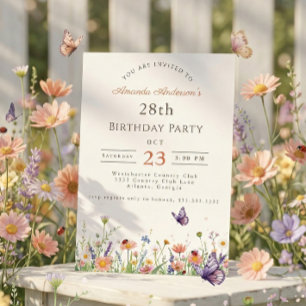 Wildblume Rosa Lila Garden Party 28. Geburtstag Einladung