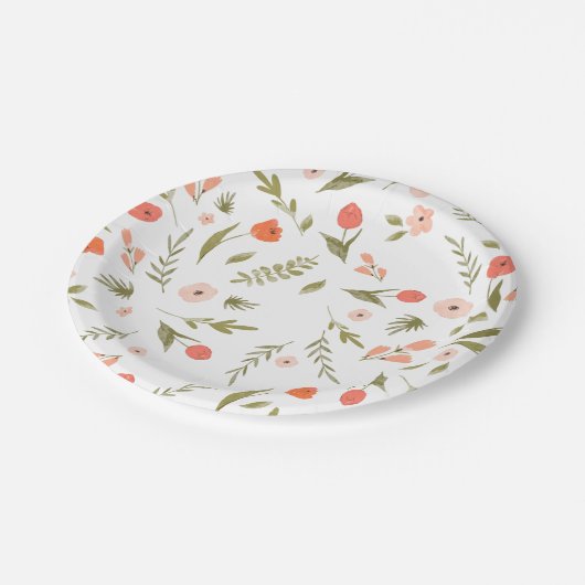 Wildblume Rosa Pfirsicheier Pappteller (Schrägansicht)