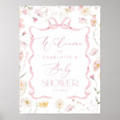 Wildblume Rosa Rahmen Babydusche Begrüßung Poster (Vorne)