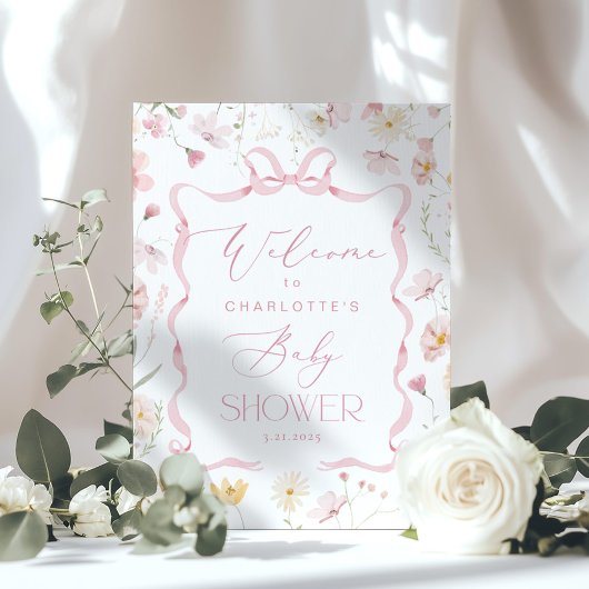 Wildblume Rosa Rahmen Babydusche Begrüßung Poster