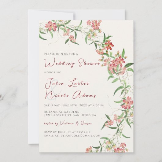 Wildblume Rose Frühjahr Garland Polterabend Einladung (Vorderseite)