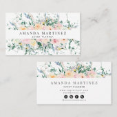 Wildblume Rose Wasserfarben Soziale Medien Visitenkarte (Vorne/Hinten)