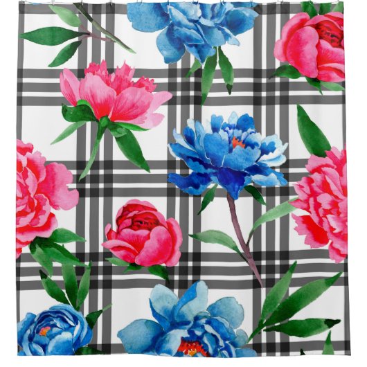 Wildblume Rot und Blau Blume Muster in Duschvorhang (Vorderseite)