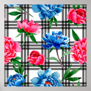 Wildblume Rot und Blau Blume Muster in Poster