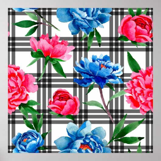Wildblume Rot und Blau Blume Muster in Poster (Vorne)