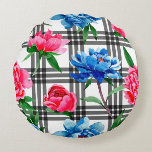 Wildblume Rot und Blau Blume Muster in Rundes Kissen