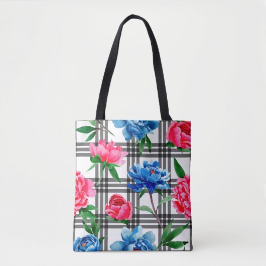 Wildblume Rot und Blau Blume Muster in Tasche (Vorderseite)
