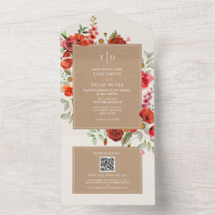 Wildblume Rote Flora Cardstock Hochzeit RSVP Alles All In One Einladung