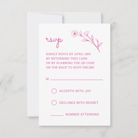 Wildblume-RSVP-Karte mit QR-Code in Hot-Pink RSVP Karte (Vorderseite)