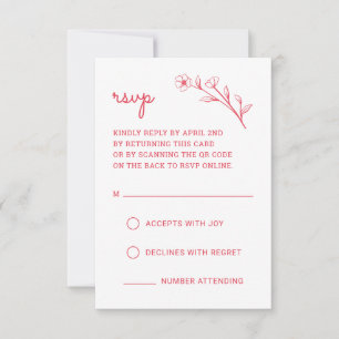 Wildblume RSVP-Karte mit QR-Code in Rose Rot RSVP Karte