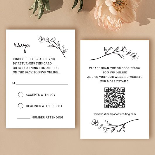 Wildblume RSVP-Karte mit QR-Code RSVP Karte