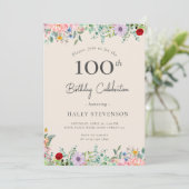 Wildblume Rustic Boho 100. Geburtstag Einfache Bei Einladung (Stehend Vorderseite)