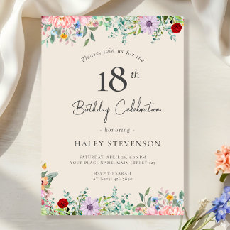 Wildblume Rustic Boho 18. Geburtstag Einfache Beig Einladung