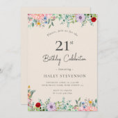 Wildblume Rustic Boho 21. Geburtstag Einfache Beig Einladung (Vorne/Hinten)