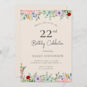 Wildblume Rustic Boho 22. Geburtstag Einfache Beig Einladung (Vorne/Hinten)