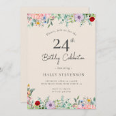 Wildblume Rustic Boho 24. Geburtstag Einfache Beig Einladung (Vorne/Hinten)