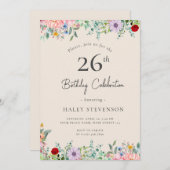 Wildblume Rustic Boho 26. Geburtstag Einfache Beig Einladung (Vorne/Hinten)