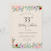 Wildblume Rustic Boho 33. Geburtstag Simple Beige Einladung (Vorne/Hinten)