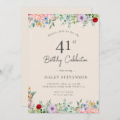 Wildblume Rustic Boho 41. Geburtstag Einfache Beig Einladung (Vorne/Hinten)