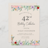 Wildblume Rustic Boho 42. Geburtstag Einfache Beig Einladung (Vorne/Hinten)