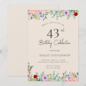 Wildblume Rustic Boho 43. Geburtstag Einfache Beig Einladung (Vorne/Hinten)