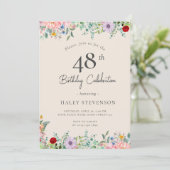 Wildblume Rustic Boho 48. Geburtstag Einfache Beig Einladung (Stehend Vorderseite)