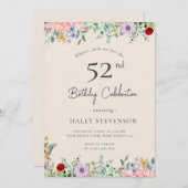 Wildblume Rustic Boho 52. Geburtstag Einfache Beig Einladung (Vorne/Hinten)