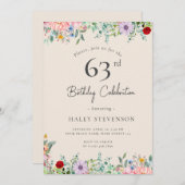 Wildblume Rustic Boho 63. Geburtstag Einfache Beig Einladung (Vorne/Hinten)