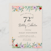 Wildblume Rustic Boho 72. Geburtstag Einfache Beig Einladung (Vorne/Hinten)
