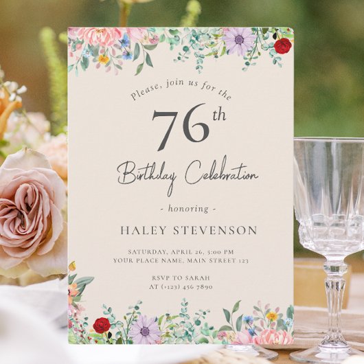 Wildblume Rustic Boho 76. Geburtstag Einfache Beig Einladung