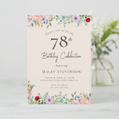 Wildblume Rustic Boho 78. Geburtstag Einfache Beig Einladung (Stehend Vorderseite)