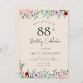 Wildblume Rustic Boho 88. Geburtstag Einfache Beig Einladung (Vorne/Hinten)