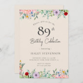 Wildblume Rustic Boho 89. Geburtstag Einfache Beig Einladung (Vorne/Hinten)