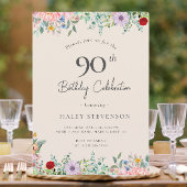 Wildblume Rustic Boho 90. Geburtstag Einfache Beig Einladung