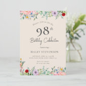 Wildblume Rustic Boho 97. Geburtstag Einfache Beig Einladung (Stehend Vorderseite)