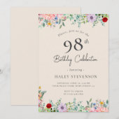 Wildblume Rustic Boho 97. Geburtstag Einfache Beig Einladung (Vorne/Hinten)