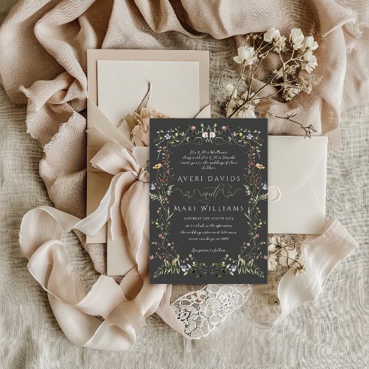 Wildblume Rustic Boho Floral Black Wedding Einladung