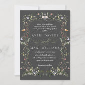 Wildblume Rustic Boho Floral Black Wedding Einladung (Vorderseite)