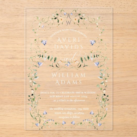 Wildblume Rustic Boho Floral Wedding Acryleinladungen (Vorderseite)