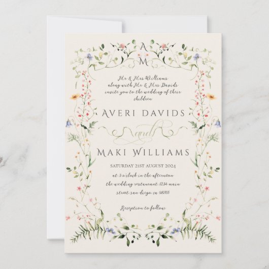 Wildblume Rustic Boho Floral Wedding Einladung (Vorderseite)