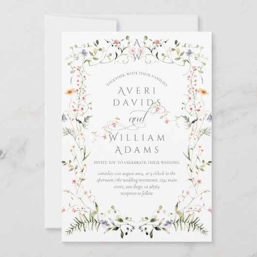 Wildblume Rustic Boho Floral Wedding Einladung (Vorderseite)