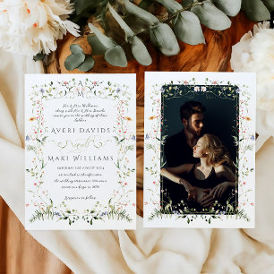 Wildblume Rustic Boho Foto Hochzeit Einladung
