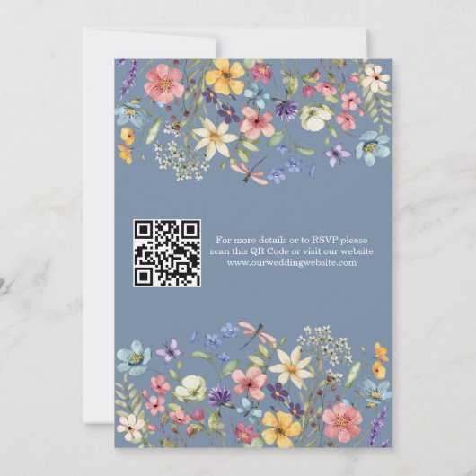 Wildblume Rustic Chic Blue Wedding QR Code Einladung (Rückseite)
