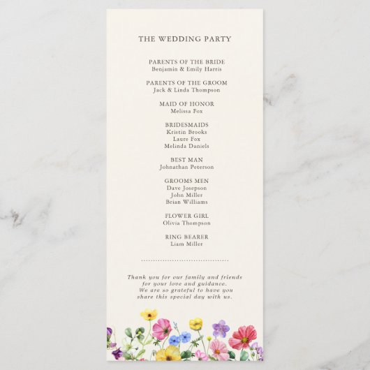 Wildblume Rustic Chic Floral Boho Country Wedding Programm (Rückseite)