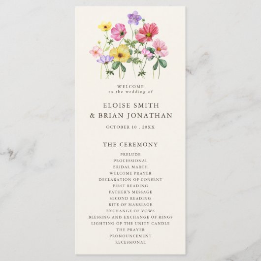 Wildblume Rustic Chic Floral Boho Country Wedding Programm (Vorderseite)