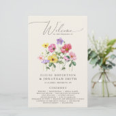 Wildblume Rustic Chic Floral Boho Hochzeitsprogram (Stehend Vorderseite)